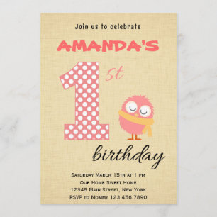 Cute Monster First Birthday Invitation Kaart