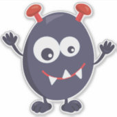 Cute Monster, Funny Monster, Blue Monster, Horns Sticker (Voorkant)