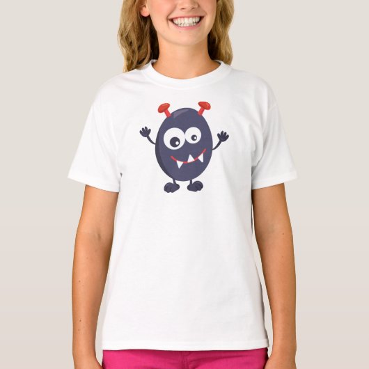 Cute Monster, Funny Monster, Blue Monster, Horns T-shirt (Voorkant)