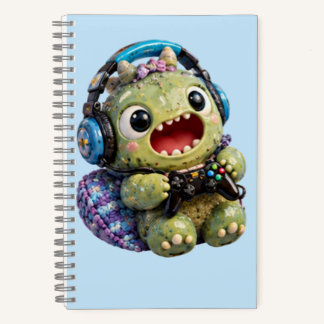 Cute Monster Gamer with Headphones Spiral Notebook Notitieboek