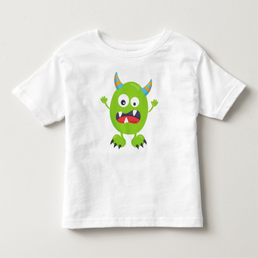Cute Monster, Green Monster, Funny Monster, Horns Kinder Shirts (Voorkant)