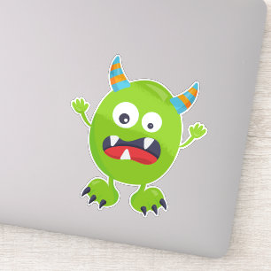 Cute Monster, Green Monster, Funny Monster, Horns Sticker