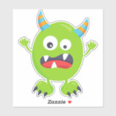 Cute Monster, Green Monster, Funny Monster, Horns Sticker (Vel)