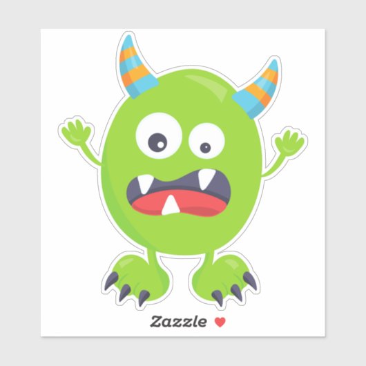 Cute Monster, Green Monster, Funny Monster, Horns Sticker (Vel)
