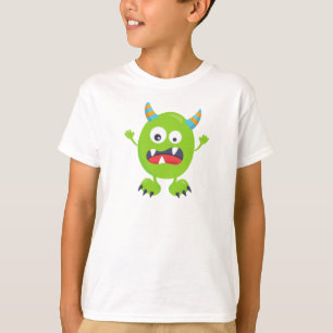 Cute Monster, Green Monster, Funny Monster, Horns T-shirt