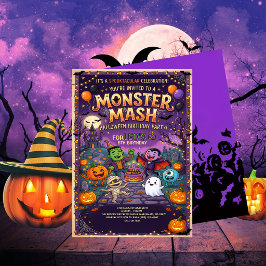 Cute Monster Mash Halloween Kids Birthday Party  Kaart