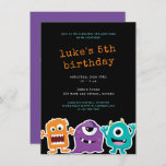 Cute Monster Mash Kids Birthday Party Kaart<br><div class="desc">Dit moderne verjaardagsfeest nodigt schattige monsterillustraties uit en een netelig,  triest type. Dit is de perfecte uitnodiging voor een leuk,  modern verjaardagsfeestje voor kinderen. Zie het gehele collectie hieronder... </div>