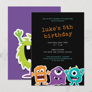 Cute Monster Mash Kids Birthday Party Kaart