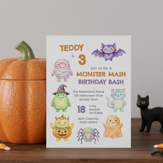 Cute Monster Mash Verjaardagsfeest Kinderen Hallow Kaart