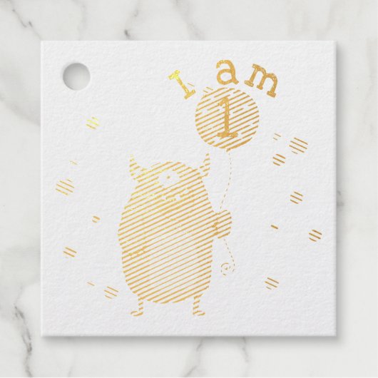  Cute Monster met ballon Birthday Sq Bedankjes Labels (Voorkant)