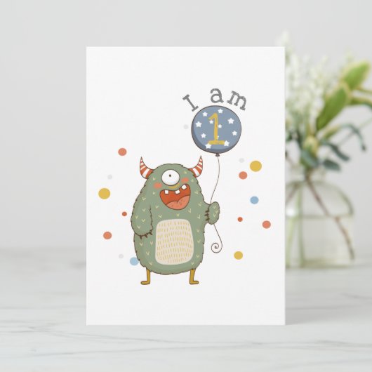  Cute Monster met ballonvaardag Kaart (Staand voorkant)