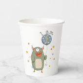 Cute Monster met ballonvaardag Papieren Bekers (Voorkant)