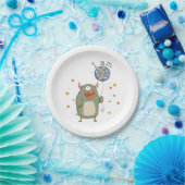  Cute Monster met ballonvaardag Papieren Bordje (Feest)