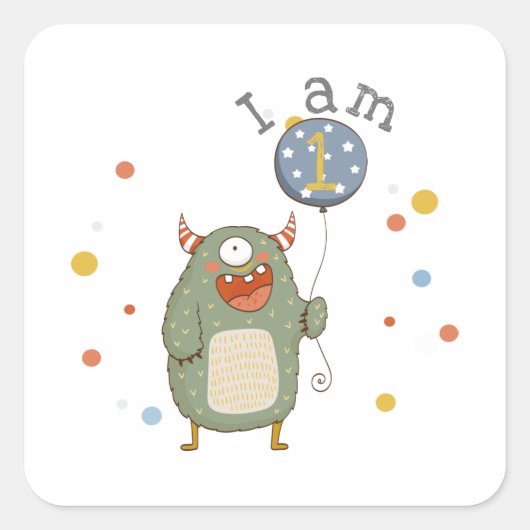 Cute Monster met ballonvaardag Vierkante Sticker (Voorkant)