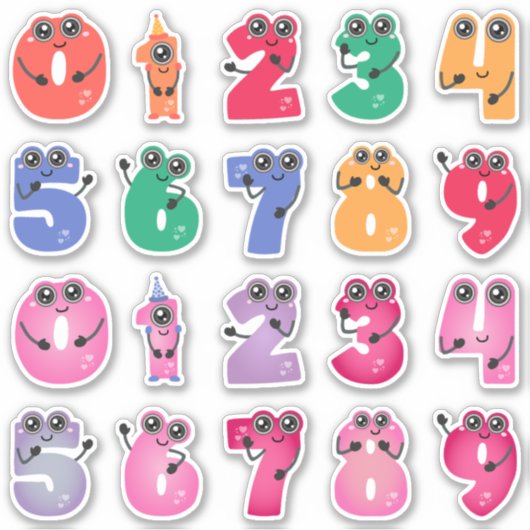 Cute Monster Numbers Sticker (Voorkant)