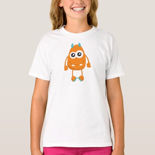 Cute Monster, Oranje Monster, Funny Monster, Horns T-shirt (Voorkant)