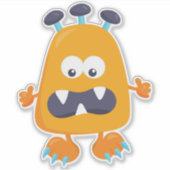 Cute Monster, Oranje Monster, Horns, Funny Monster Sticker (Voorkant)