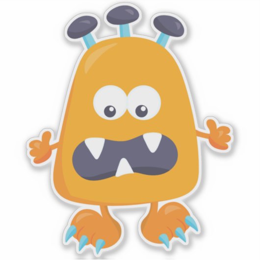 Cute Monster, Oranje Monster, Horns, Funny Monster Sticker (Voorkant)