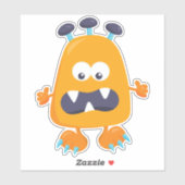 Cute Monster, Oranje Monster, Horns, Funny Monster Sticker (Vel)