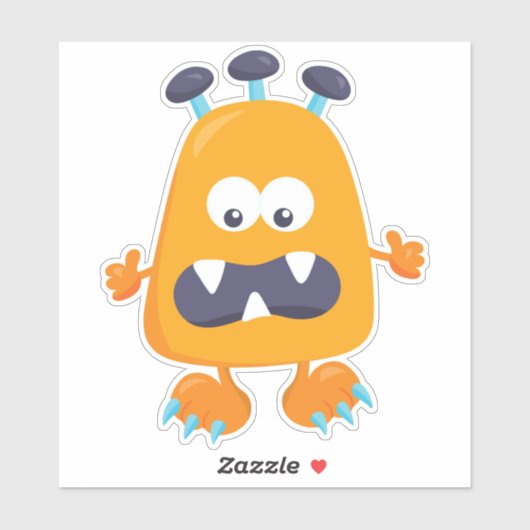 Cute Monster, Oranje Monster, Horns, Funny Monster Sticker (Vel)
