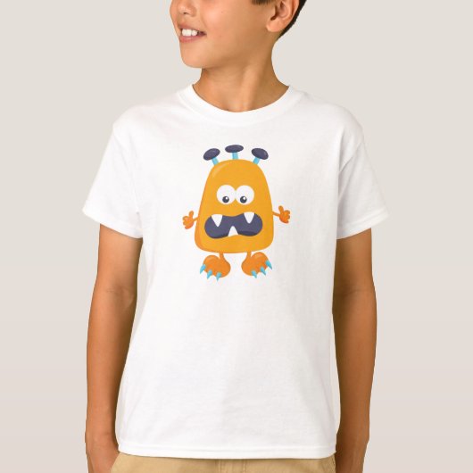 Cute Monster, Oranje Monster, Horns, Funny Monster T-shirt (Voorkant)