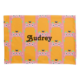 Cute Monster Oranje Name Pillow Hoesje Kussensloop