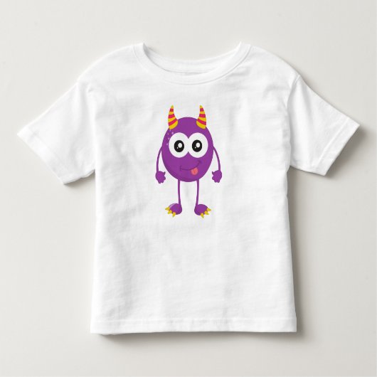 Cute Monster, Paarse Monster, Funny Monster, Horns Kinder Shirts (Voorkant)