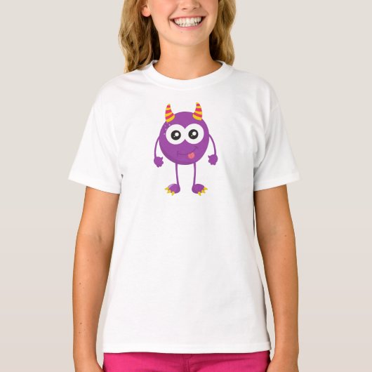 Cute Monster, Paarse Monster, Funny Monster, Horns T-shirt (Voorkant)