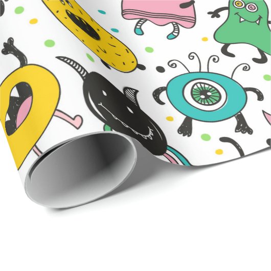 Cute Monster Pattern Cadeaupapier (Rol Hoek)