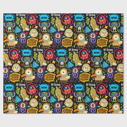 Cute Monster Pattern Wrapping Paper Cadeaupapier (Vlak)