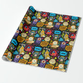Cute Monster Pattern Wrapping Paper Cadeaupapier (Uitgerold)