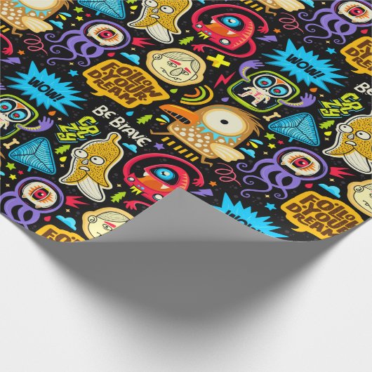 Cute Monster Pattern Wrapping Paper Cadeaupapier (Hoek)