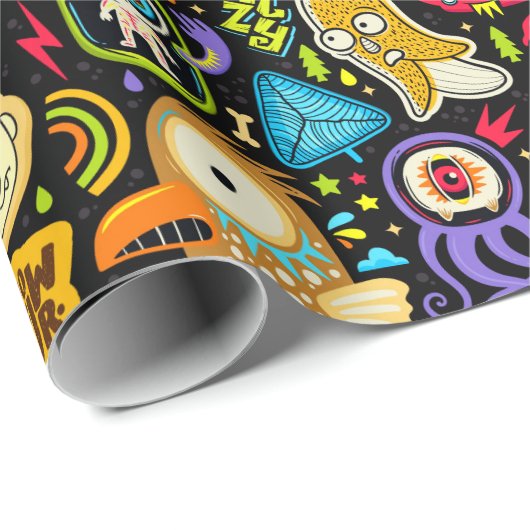 Cute Monster Pattern Wrapping Paper Cadeaupapier (Rol Hoek)