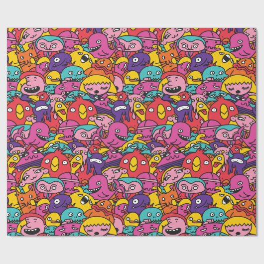 Cute Monster Pattern Wrapping Paper Cadeaupapier (Vlak)