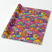 Cute Monster Pattern Wrapping Paper Cadeaupapier (Uitgerold)