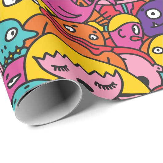 Cute Monster Pattern Wrapping Paper Cadeaupapier (Rol Hoek)