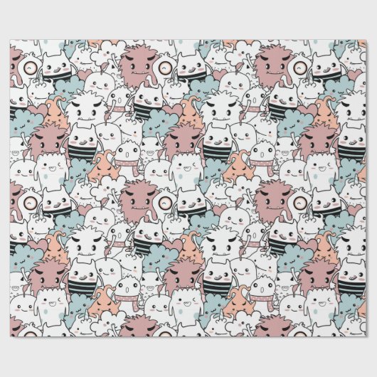 Cute Monster Pattern Wrapping Paper Cadeaupapier (Vlak)