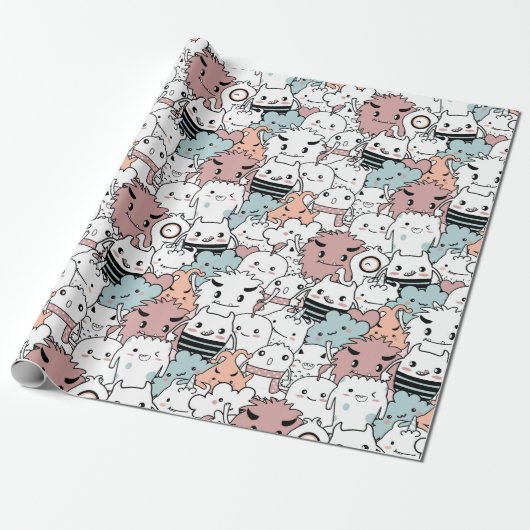 Cute Monster Pattern Wrapping Paper Cadeaupapier (Uitgerold)
