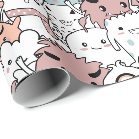 Cute Monster Pattern Wrapping Paper Cadeaupapier (Rol Hoek)
