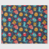 Cute Monster Pattern Wrapping Paper Cadeaupapier (Vlak)