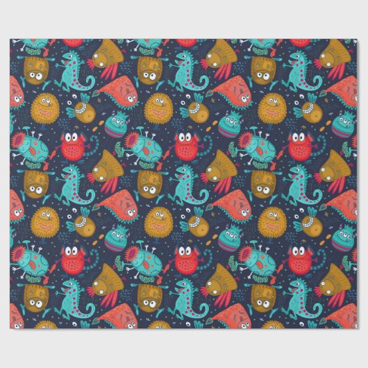 Cute Monster Pattern Wrapping Paper Cadeaupapier (Vlak)