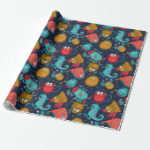 Cute Monster Pattern Wrapping Paper Cadeaupapier (Uitgerold)