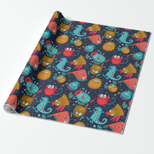 Cute Monster Pattern Wrapping Paper Cadeaupapier