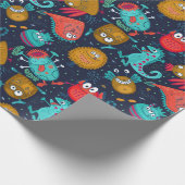 Cute Monster Pattern Wrapping Paper Cadeaupapier (Hoek)