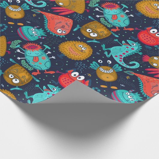 Cute Monster Pattern Wrapping Paper Cadeaupapier (Hoek)