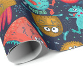 Cute Monster Pattern Wrapping Paper Cadeaupapier (Rol Hoek)