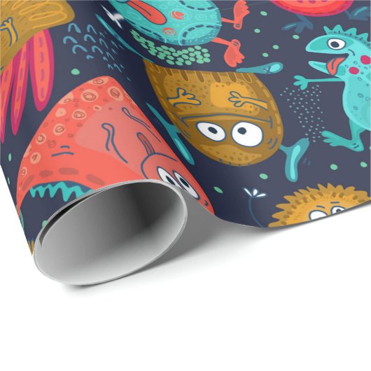 Cute Monster Pattern Wrapping Paper Cadeaupapier (Rol Hoek)