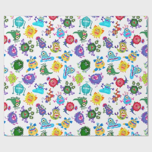 Cute Monster Pattern Wrapping Paper Cadeaupapier (Vlak)