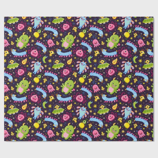 Cute Monster Pattern Wrapping Paper Cadeaupapier (Vlak)