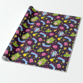 Cute Monster Pattern Wrapping Paper Cadeaupapier (Uitgerold)